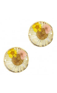 Connector with dried flowers 20mm - Gold-white yellow